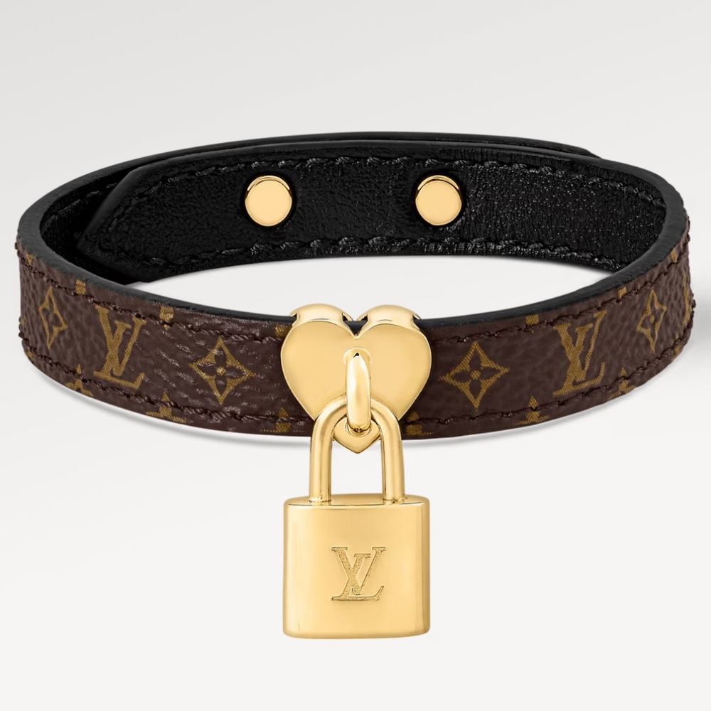 Louis Vuitton Monogram Bracelet with Gold Lock lock me in love size 17